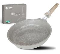 DIVORY Sartén de cerámica de 32 cm - Sartén con mango desmontable y revestimiento cerámico, apta para inducción, sin PFAS ni PTFE, sartén grande con revestimiento cerámico (Natura, 32 cm)