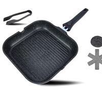 DIVORY Sartén grill 28x28cm con pico y asa extraíble - inducción - sartén recubierta incl. pinzas de grill y protector de sartén