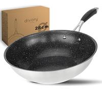 DIVORY sartén wok de acero inoxidable 28 cm ULTIME I Revestimiento antiadherente, para todo tipo de placas I I Sartén grande para placa de inducción, placa de gas I Apta para lavavajillas