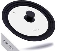 DIVORY Tapas universales Ø28, 30 y 32 Tapa de Cristal con Borde de Silicona Escalonado para ollas y sartenes, válvula de liberación de Vapor, Resistente al Calor