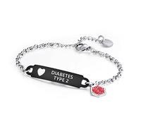 Divoti Pulsera de identificación médica con cadena Rolo simple pregrabada para mujer, Metal, no conocido