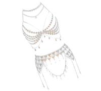 divuukyi Geometrics - Juego de cadena de cuerpo brillante con brasier de diamantes de imitación y falda de cintura, accesorio de moda para mujeres de moda, 64cm 101cm, Silicona