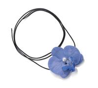 divuukyi Hermosa cadena de cuello de flores, elegante collar de joyería floral con adornos de perlas, accesorio de moda, Plástico + hilo de cera de cuero + perla de imitación