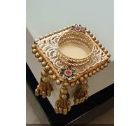 Divyakosh Portavelas dorado de esquina de mesa para decoración del hogar, regalo Deepawali, luces LED para decoración, lámpara dorada para esquina de mesa, Dheepam para festival, Diwali Diya para Puja
