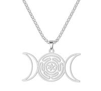 diwedaso Colgante de Hécate con triple, collar de acero inoxidable con símbolo de la rueda de Hécate. Colgante de, A