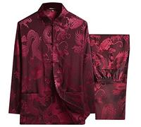 Diwimiki Traje tradicional de artes marciales chinas para hombre, tela transpirable Kung Fu Wing Chun Hanfu, Rojo oscuro, Large