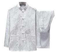 Diwimiki Traje tradicional de artes marciales chinas para hombre, tela transpirable Kung Fu Wing Chun Hanfu, Blanco, Large