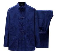 Diwimiki Traje tradicional de artes marciales chinas para hombre, tela transpirable Kung Fu Wing Chun Hanfu, Azul, Large