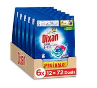 Dixan Cápsulas Total+ 4 en 1 Trio Caps (6x12), detergente en cápsulas para ropa clara y blanca, detergente con gran poder quitamanchas ropa, sensación de frescura, pack de 6, 72 lavados