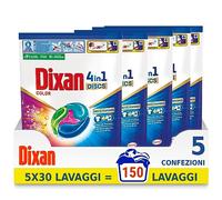 Dixan Discs Color - Detergente para lavadora en cápsulas, paquete de 5 x 30 lavados