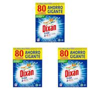 Dixan Polvo Total 3+1, Detergente en Polvo para Lavadora (80 lavados) jabón en polvo para lavar la ropa blanca y de color, Limpieza, luminosidad y frescor, versión antigua (Paquete de 3)