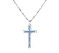 Dixbix Collar de cruz de bautizo para mujer, collares de cruz de primera comunión, regalos de joyería para mujer, 1.5 x 1.4 x 0.8 inches, Diamante de imitación, Diamantes de imitación