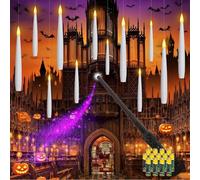 Dixmas Velas flotantes con varita mágica mando a distancia y pilas, 12 unidades de velas LED flotantes, velas cónicas colgantes sin llama para Navidad, Halloween, fiestas de decoración