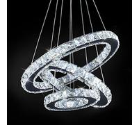 Dixun LED Chandeliers Modern Ceiling Light Fixture 3 Rings Adjustable Stainless Steel Pendant Light Chandelier for Bedrooms Living Room (Cool White)
