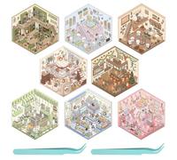 DIY 3D House Stickers 8 Sets and 2Pcs Tweezers, 3D Sticker Scene Fun DIY Stickers Scene Scene, DIY Scene Stickers Cute Cartoon Scene Stickers DIY 3D Sticker Scene Stickers