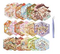 DIY 3D House Stickers,Miniature Scene for Adults,Fun Miniature Scene Stickers,Mini DIY House for Clothing Store, Coffee Shop, Bakery, Dessert Shop,Christmas Gifts for Relief Stress