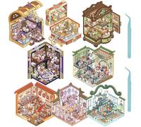 DIY 3D Sticker Scene 8 Sets Fun Diy 3D House Stickers Haga sus propias escenas de mini habitaciσn lindas caricaturas 3D escena de escena en miniatura