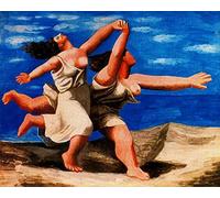 DIY 5D diamante pintura mosaico Pablo Picasso dos mujeres corriendo en la playa punto de cruz dibujo bordado redondo completo taladro arte decoración regalo 30x40cm