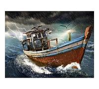 DIY 5D Diamante Pintura por Números Kit, Barco De Pesca Paisaje Marino 60x80cm Bricolaje Diamond Painting Kit Completo Bordado Punto De Cruz Diamante Arts Craft para Decoración la Pared Hogar