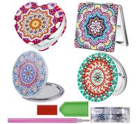 DIY 5D Diamond Painting Espejo de bolsillo, 4 piezas de espejos de pintura de diamantes para niños, pintura de diamantes plegable para niños, espejo de viaje, kit de manualidades para adultos y niños