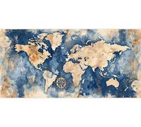 DIY 5D Diamond Painting, Mapa Del Mundo Pittura Diamante Adultos, BrúJula Diamond Painting Kit, Diamond Painting Grandi Dimensioni 50x100cm Round Pittura Diamante 5D Strass Ricamo Art Painting F-N