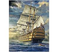 DIY 5D Diamond Painting Square Cuadrados 40x50 cm Pintura Diamante Cuadrados Paisaje Velero Mar Puzzle Diamantes Punto de Cruz Diamante Cuadros por Números Adultos Pirata Barco Velero Artesanía Kit