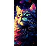 DIY 5D Kit de Pintura Diamante, Punto de Cruz Niños y Manualidades para Adultos, Diamond Painting Navidad Stitch Regalos, Dibujos con Diamantes Simple Painting Decoracion Pared(gato color,35x70cm)-q24