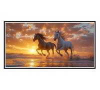 DIY 5D Pintura Diamante Playa caballos Grande Diamond Painting Kits para Adultos Niños, Diamond Art Kit Complet Manualidades Imágenes Cristal Punto Cruz Decor Pared para Hogar Gifts 100x200cm s-227