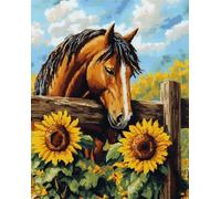 DIY Animal Alfombra Anudada Para Hacer Flores De Caballo Y Girasol Kit De Costura De Crochet,Kits Clásico De Alfombras Con Aguja De Pestillo Para Adultos,Set De Manualidades 3D Para 35x46in