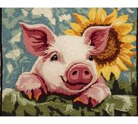 DIY Animal Kit De Alfombra Anudada Flores De Cerdo Y Girasol Kit De Costura De Crochet,Kits Clásico De Alfombras Con Aguja De Pestillo Para Adultos,Set De Manualidades 3D Para Decora 23x16in