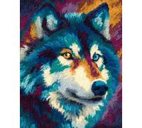 DIY Animal Kit De Alfombra Con Gancho De Pestillo Color Lobo Kit De Costura De Crochet,Kits Clásico De Alfombras Con Aguja De Pestillo Para Adultos,Set De Manualidades 3D Para Decora 23x16in