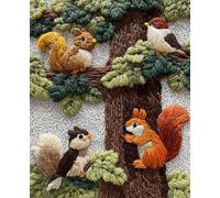 DIY Animal Kits Para Tejer Con Aguja De Lengüeta Ardillas Y Pájaros Kit De Costura De Crochet,Kits Clásico De Alfombras Con Aguja De Pestillo Para Adultos,Set De Manualidades 3D Para 23x35in