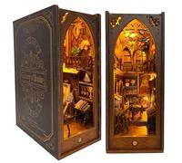 DIY Book Nook Kit - Casa de muñecas en Miniatura de Madera con Muebles y Luces LED, Decoración de inserción de estantería Creativa, Estantería Insertar