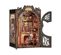 DIY Book Nook Kit - Miniature Wooden Dollhouse with Furniture and LED Light-Count Cat's Study