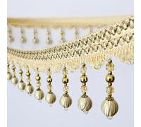 DIY Braided Crystal Bead Fringe Trim - Durable Polyester Lace for Home Decoration & Sewing Projects(Beige,6 Meters)