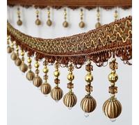 DIY Braided Crystal Bead Fringe Trim - Durable Polyester Lace for Home Decoration & Sewing Projects(Bruin,6 Meters)