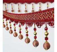 DIY Braided Crystal Bead Fringe Trim - Durable Polyester Lace for Home Decoration & Sewing Projects(Red,12 Meters)