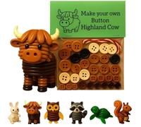DIY Button Craft Kit,Highland Cow Button Ornament,Xmas Buttons Crafts Kit,Funny Animals Three-Dimensional Ornament Kits,Beginner-Friendly Buttons Ornament Decor,Unfinished Products (Highland Cow)