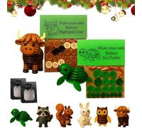 DIY Button Highland Cow Craft Kit, Animal Theme Fun Christmas Button Ornament Set, Beginner-Friendly Three-Dimensional Buttons Ornament for Holiday Stocking Filler Gift,Home Window Xmas Tree Decor