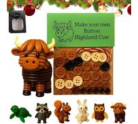 DIY Button Highland Cow Craft Kit, Animal Theme Fun Christmas Button Ornament Set, Beginner-Friendly Three-Dimensional Buttons Ornament for Holiday Stocking Filler Gift,Home Window Xmas Tree Decor