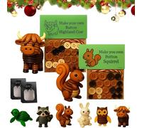 DIY Button Highland Cow Craft Kit, Animal Theme Fun Christmas Button Ornament Set, Beginner-Friendly Three-Dimensional Buttons Ornament for Holiday Stocking Filler Gift,Home Window Xmas Tree Decor