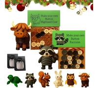 DIY Button Highland Cow Craft Kit, Animal Theme Fun Christmas Button Ornament Set, Beginner-Friendly Three-Dimensional Buttons Ornament for Holiday Stocking Filler Gift,Home Window Xmas Tree Decor