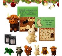 DIY Button Highland Cow Craft Kit, Animal Theme Fun Christmas Button Ornament Set, Beginner-Friendly Three-Dimensional Buttons Ornament for Holiday Stocking Filler Gift,Home Window Xmas Tree Decor