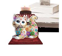 DIY Candle Holder, Cat Cute Retro Gem Art, Compact Painting Craft Tool, Reusable Decor Kit, Portable Shiny Accessory, for Beginners Adults Dressing Table Bookshelf Bedroom Living Room Office