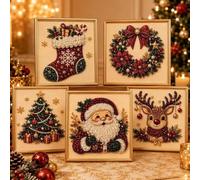 Diy Christmas Pearl Diamond Art Painting Kit With Wooden Frame，5 PCS：30CM