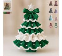 DIY Crochet Christmas Tree Kit, Handmade & Finished Holiday Decor Set, Tree Bow Pearl Embellishment, Beginners' Christmas Kit with Yarn, Hook, Beads & Instructions (green&white,DIY)