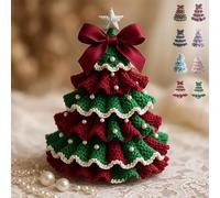 DIY Crochet Christmas Tree Kit, Handmade & Finished Holiday Decor Set, Tree Bow Pearl Embellishment, Beginners' Christmas Kit with Yarn, Hook, Beads & Instructions (green,Finished)