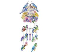 DIY Diamant Painting Sonnenfänger Windspiel Set, 5D Doppelseitige Kristall Diamond Painting Blumenvogel Anhänger Set, Drehtierender Windspiel Bastelset für Home Garten Fenster Dekoration