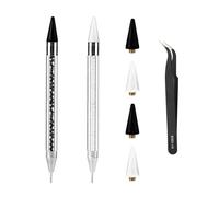 Diy Diamante de Pintura Herramientas Kit, 2 Pzs Lápiz de Cera Selector de Gemas de Doble Puntas con 4 Cabezales de Repuesto de Cera y Pinzas para Uñas Recogida Rápida de Cuentas (Negro,Blanco)