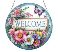 DIY Diamond Art Ornament Kit for Adults, DIY Hanging Kits Double-Sided Printed Single-Side Drill Rhinestone Diamond Art Window Pendants Diamonds Painting for Garden Door Decor